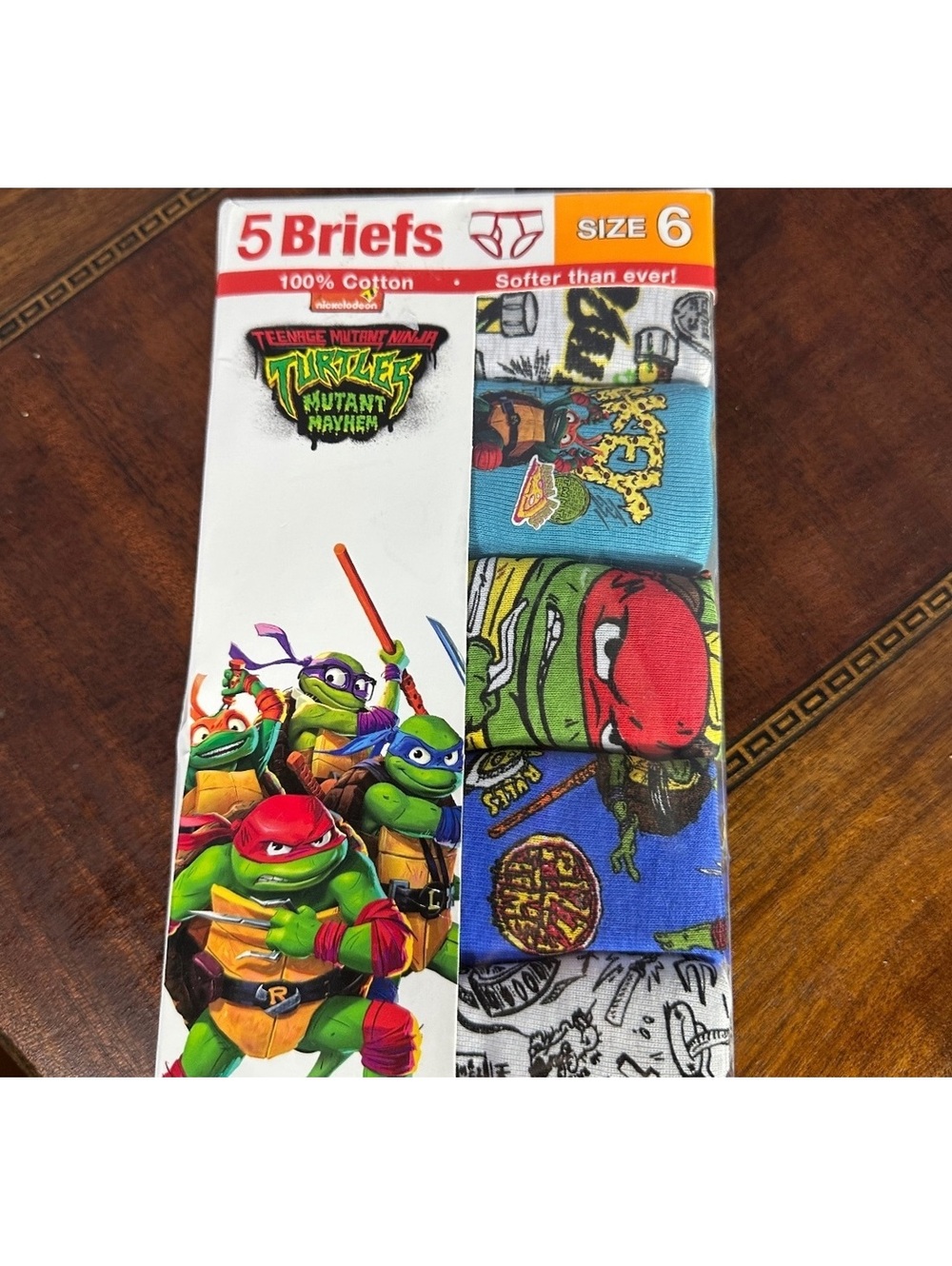 TMNT Mutant Mayhem Boys Underwear Briefs 5 Pack Size 6 New 100% Cotton NIB